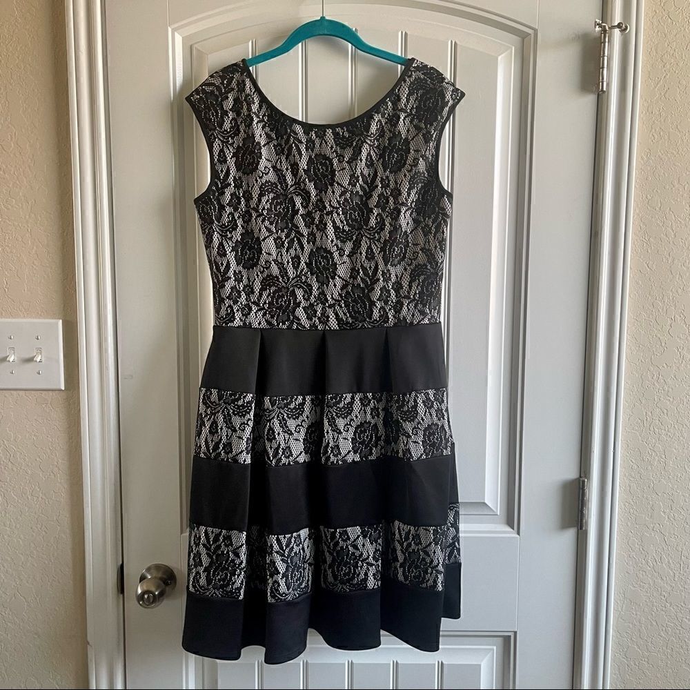 Tiana B. Black Lace Fit & Flare Midi Dress Silver Size 10 - Picture 2 of 8
